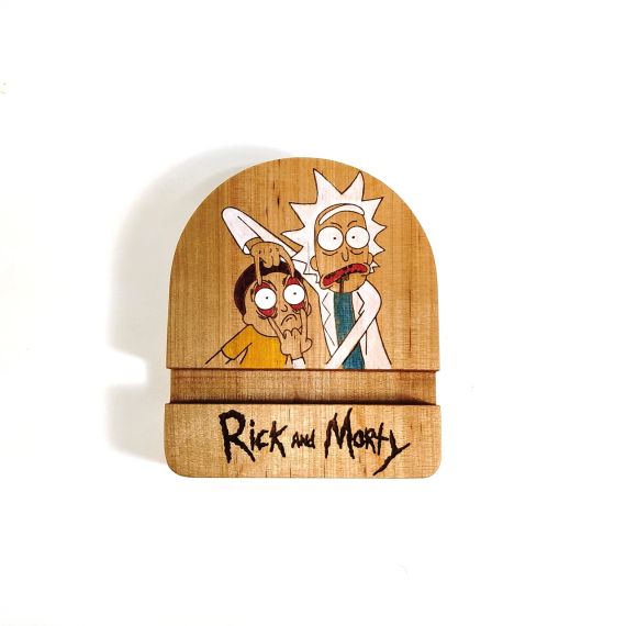 Підставка тримач під смартфон телефон планшет Rick and Morty 10х12х2 см Майстерня містера Томаса Дерево лак