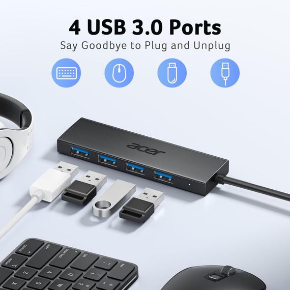 Acer USB-C Hub 3.0 — 5-в-1 надтонкий концентратор Type-C, адаптер із 5 портами, підтримка 5V/3A PD | Зображення 3