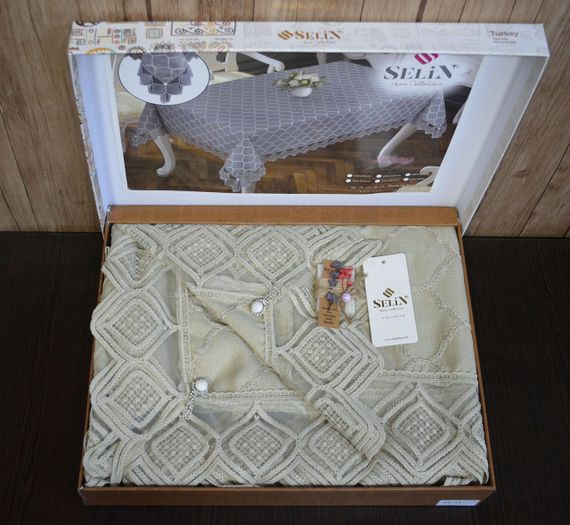 Льняная скатерть Selin Hilay 160×220 Кремовая | Зображення 2