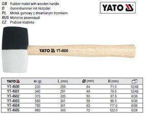 Молоток гумовий 2-шаровий Ø=72 мм дерево ручка m=980 г l=345 мм YATO-4605