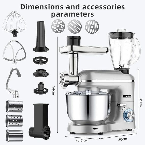 Універсальний кухонний комбайн Homlee 3 в 1, 1800 Вт — тістоміс, міксер, м’ясорубка, соковичавниця 1,5 л, чаша 5,5 л | Зображення 1
