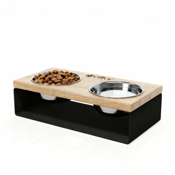 Миски на подставке из цельного металлического листа для собак и котов Hollky SteelWood S (2 × 0,45 л) SWS-36188-BLNT