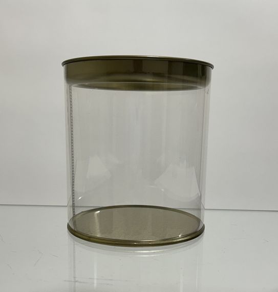 Тубус пластиковый 100*110 пищевой прозрачный с золотой крышкой и дном