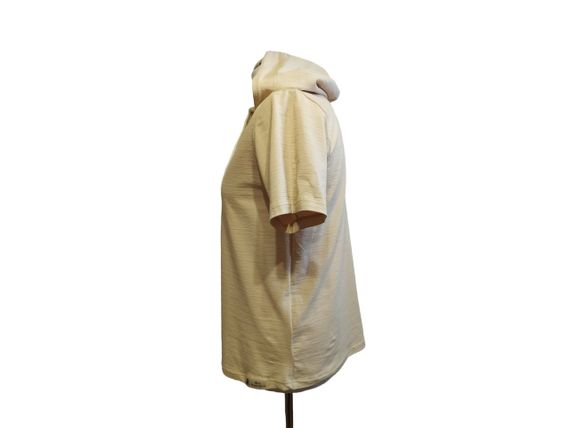 Чоловіча сорочка футболка бежева трикотажна з капюшоном на блискавці, літня кофта батал 72 | Зображення 4