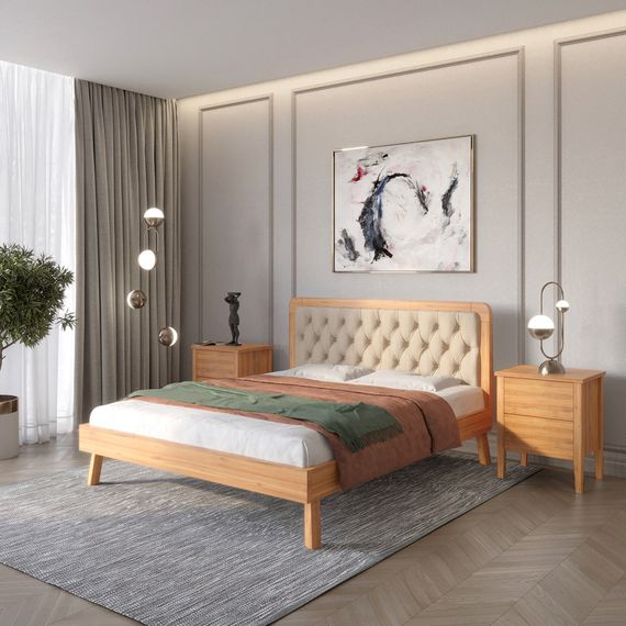 Двоспальне дерев&#039;яне ліжко Mebigrand Токіо Вільха/Аляска 23 (Бежевий) 160х200 см (MBG-4847)