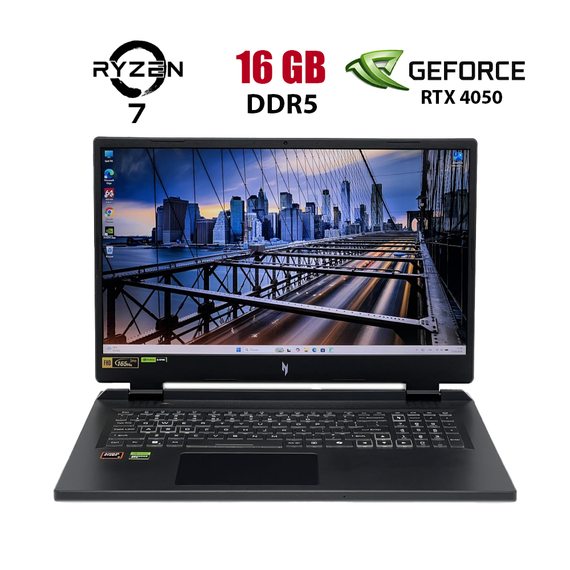 Игровой ноутбук Б-класс Acer Nitro 17 AN17-41-R6L9 / 17.3" (1920x1080) IPS / AMD Ryzen 7 7840HS (8 (16) ядер по 3.8 - 5.1 GHz) / 16 GB DDR5 / 960 GB SSD / nVidia GeForce RTX 4050, 6 GB GDDR6, 96-bit / WebCam б/у