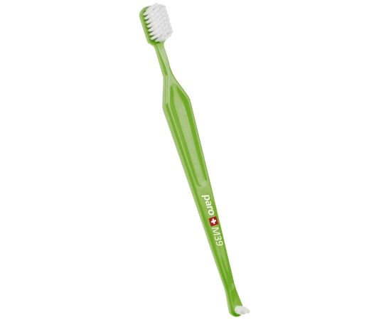 Зубна щітка середньої жорсткості paro® toothbrush M39 з монопучковою насадкою в поліетиленовій упаковці, салатова