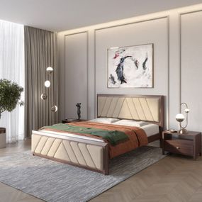 Полуторне дерев&#039;яне ліжко Mebigrand Барселона Б2 Горіх темний/Аляска 23 (Бежевий) 120х200 см (MBG-12437)