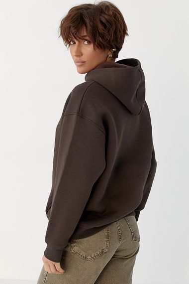 Тепле однотонне худі - темно-коричневий цвет, L (є розміри) | Зображення 1