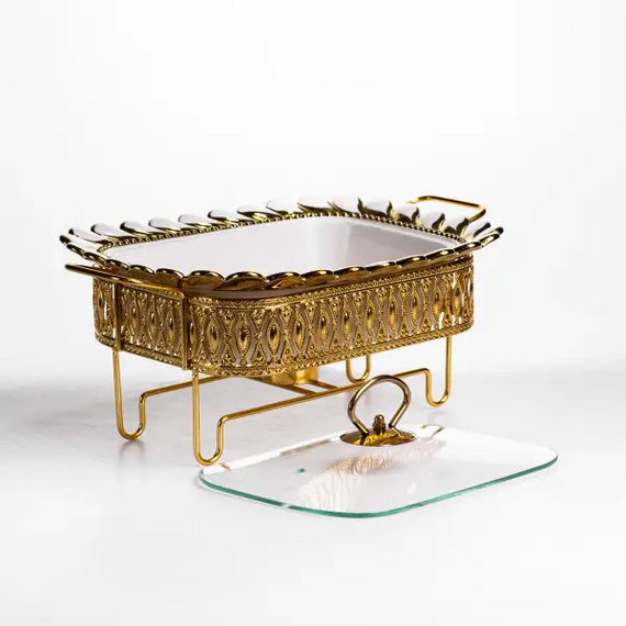 Мармитница фарфоровая Tiffany 1 л квадратная на металлической подставке 28х23х7 см SX42-1 | Зображення 4