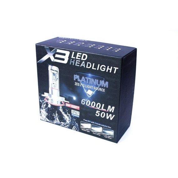 Комплект LED ламп AllLight X3 HB3 50W 6000K 6000lm з радіатором та світлофільтрами (3000K/8000K) | Зображення 3