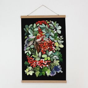 Тканинний постер на стіну Гілки ягід на чорному фоні 60х93 см (TPSR_23NG004)