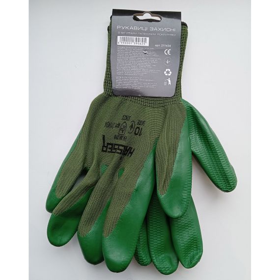 Перчатки полиэстер зеленые с латексным покрытием Haisser 211434 | Зображення 1