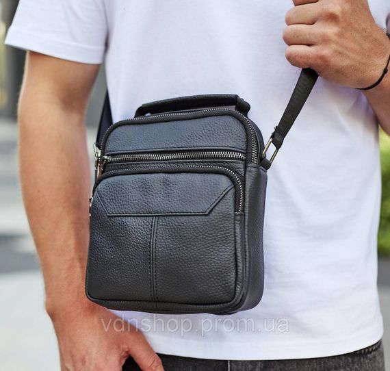 Чоловіча чорна сумка-барсетка 18x22x8, месенджер з натуральної шкіри Tiding Bag M2237A чорний | Зображення 5