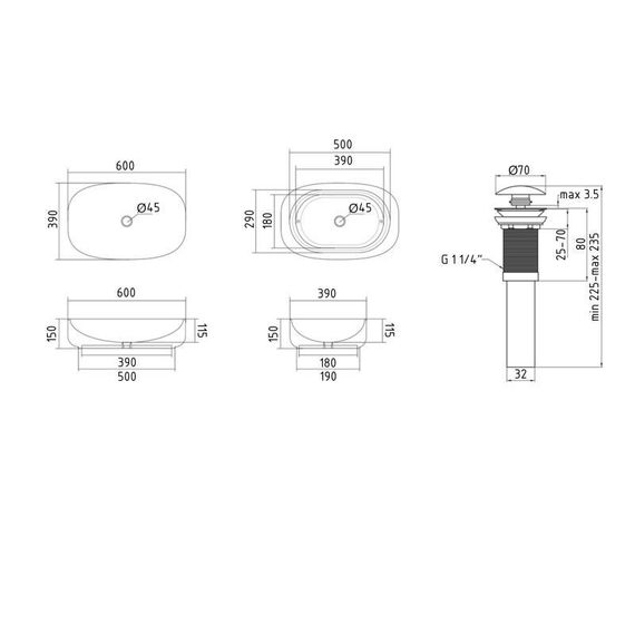 Раковина накладная Qtap Robin 600x390x150 мм, Stone grey, прямоугольная, с донным клапаном QTROB188SG49786 | Зображення 1
