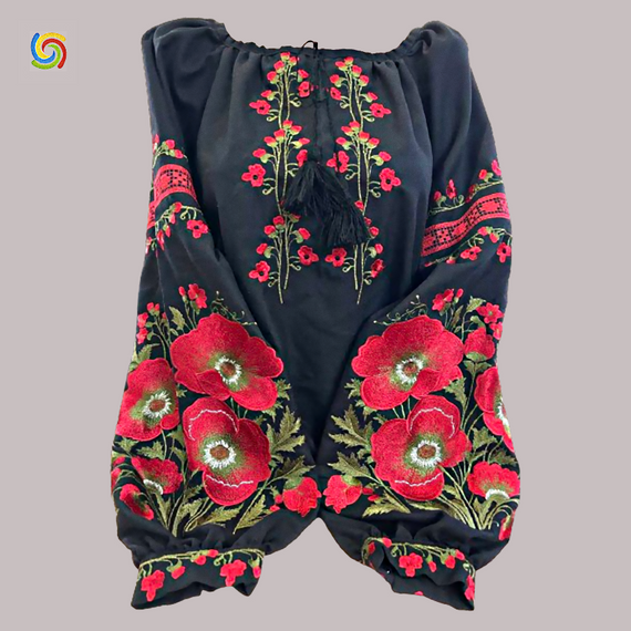 Рубашка Украинская вышиванка  32469 цвет чёрный размер L/XL