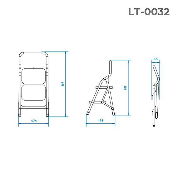 Стрем'янка, 2 сходинки, висота 0,8 м INTERTOOL LT-0032 | Зображення 6