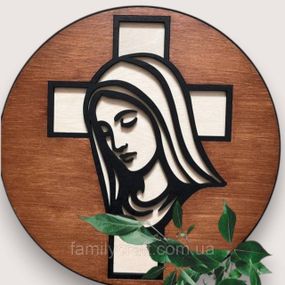 Настінне панно Діва Марія з фанери 35 см – християнський декор на стіну, лазерна різка, релігійна картина