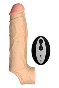Насадка на пенис Shaft Vibrating с вибрацией и пультом, бежевая, 22.3 см sexstyle