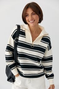 В'язаний светр із блискавкою на горловині - чорний цвет, ONE SIZE (є розміри)