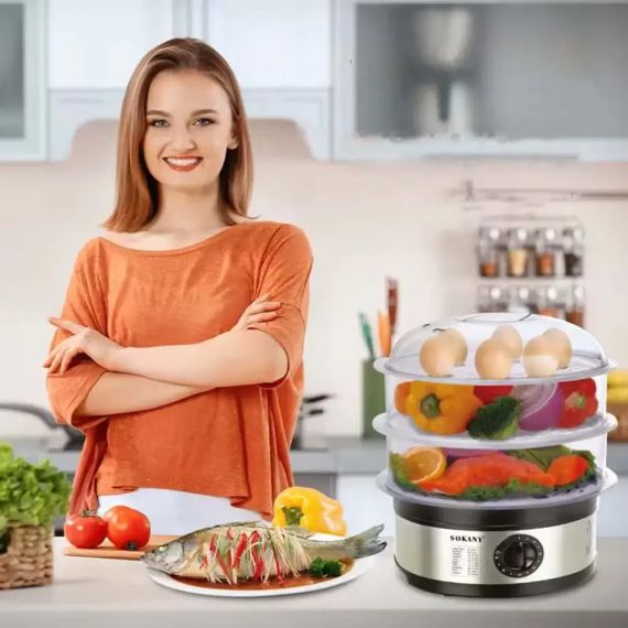Електрична пароварка 3-рівнева 650Вт, 11л, Sokany SK-07018 / Мантоварка електрична / Електропароварка | Зображення 2