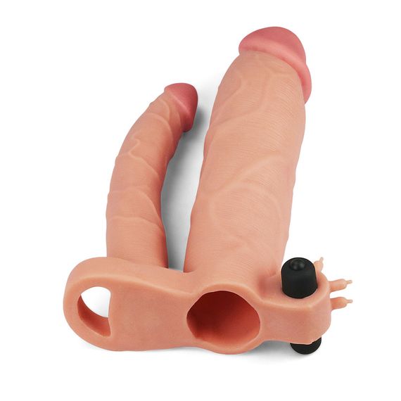Насадка на член - Pleasure X-Tender Vibrating Double Penis Sleeve Add 3" Flesh sexstyle | Зображення 5