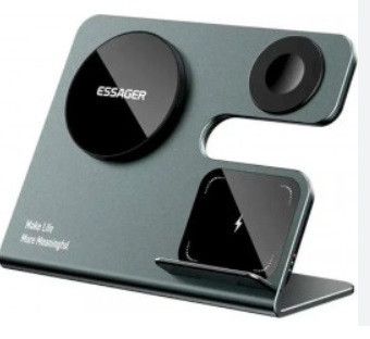 Бездротовий зарядний пристрій Essager  Ruicheng desktop magnetic suction three in one wireless charging of 15W black