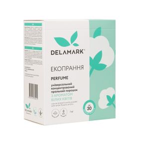 Концентрований безфосфатний пральний порошок DeLaMark Universal з ароматом білих квітів 1 кг (4820152330215)