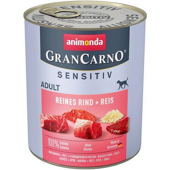 Вологий корм для дорослих собак Animonda GranCarno Sensitiv Adult яловичина та рис 800 г (4017721824484)