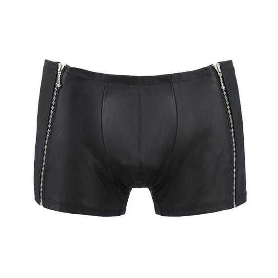 Чоловічі шкіряні боксери з блискавками Passion Short Matt XXL/XXXL, чорні | Зображення 4
