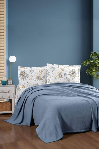 Комплект постельного белья с пледом Kristal Ranforse 200×230 см Vita Indigo