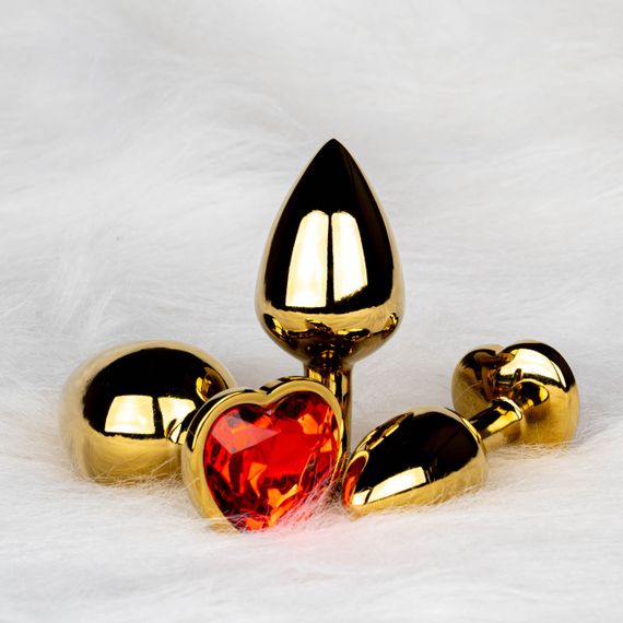 Металева анальна пробка Heart Gem, розмір M колір: золотистий/червоний Ouch! (Нідерланди) | Зображення 6