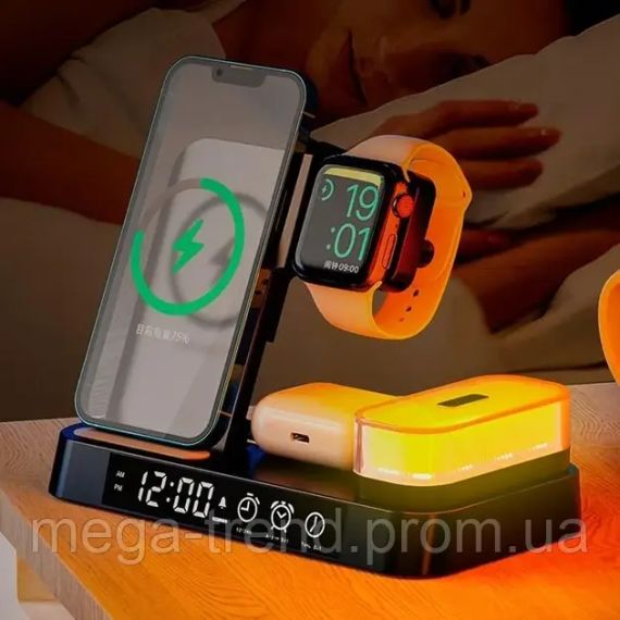 Бездротова зарядка Qi 4in1 Wireless Charger Бездротова зарядка 4в1 док-станція зарядка для телефону