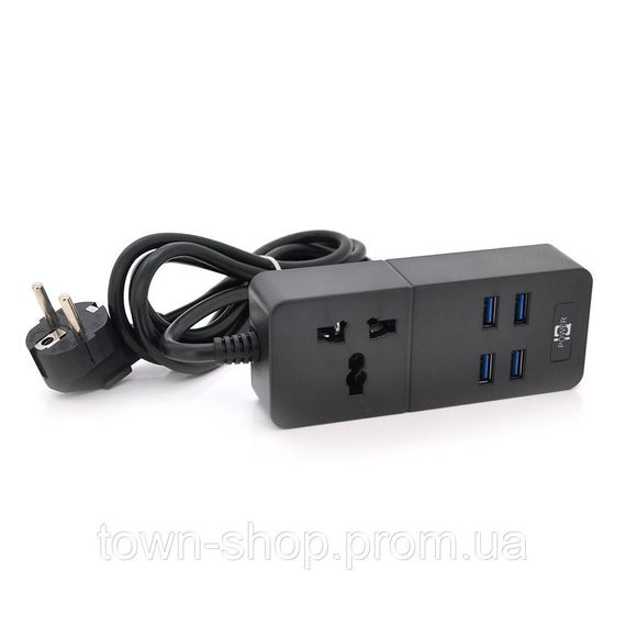 Сетевой фильтр ТВ-Т06, 1 розетка + 4 USB, 2 м, сечение 3х0,75мм, 2500W, Black, Box | Зображення 1