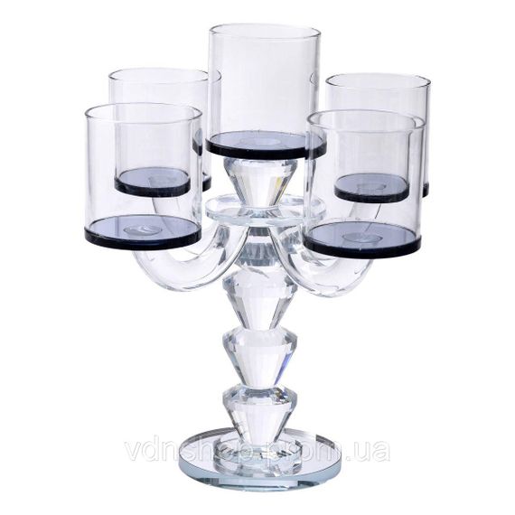 Канделябр на 5 свічок 19×19×24 см підсвічник декоративний скляний на ніжці Чорний HP-4-23