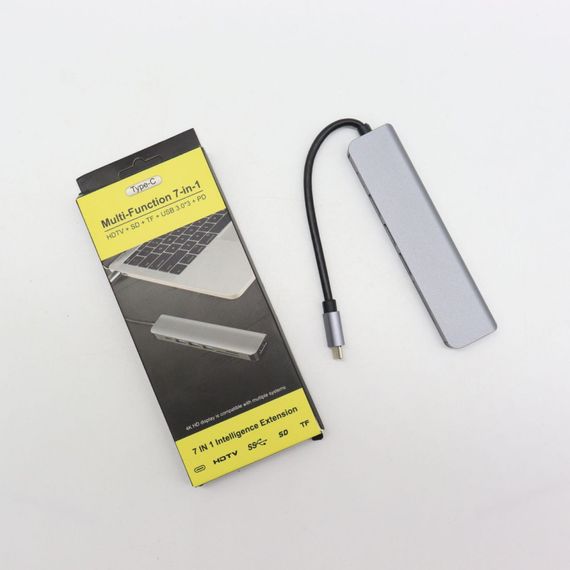 USB-хаб 7в1, Type-C to HDMI + SD + TF + 3xUSB + PD, Сірий / USB розгалужувач для ноутбука / ЮСБ хаб | Зображення 8