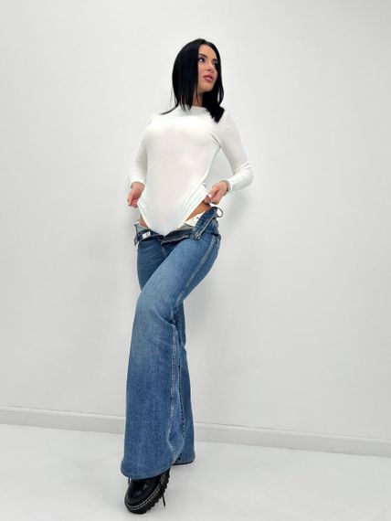 Женское модная кофта-боди в рубчик GF02400 цвет белый, размер 48 | Зображення 1