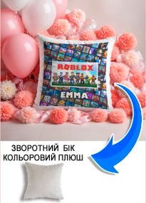 Подушка плюшева Мерч Крафт Дизайн з принтом roblox 1 імя Емма сірий плюш квадратна 33х33 см