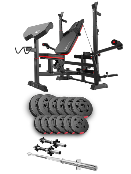 Набір Hop-Sport Premium 38кг з лавою HS-1075 Pro, штангою та гантелями