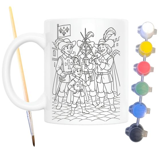 Набір для творчості кружка розмальовка Д'артаньян и три мушкетера (за мотивами книги Александра Дюма) 330 мл біла (КР0200)