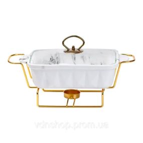 Мармит фарфоровый на 1 литр с подогревом на металлической подставке HP1028