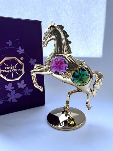 Кришталева мініатюра ручної роботи зі стразами Swarovski: Срібний Жеребець, 9х7х3 см