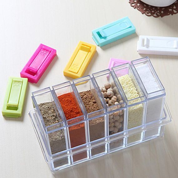 Набір ємностей для спецій Seasoning Six Piece Set, 6 баночок ∙ Кухонний набір - спецівниця на підставці ∙ Екопластик | Зображення 1