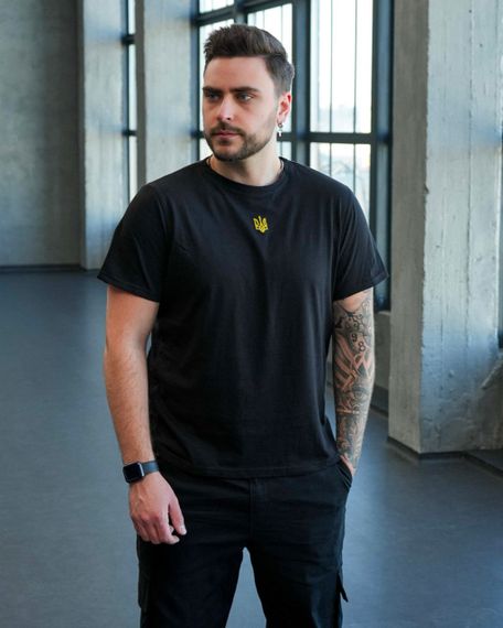 Мужская хлопковая футболка с вышивкой Тризуб Украина BD0036 размер S, цвет черный | Зображення 2