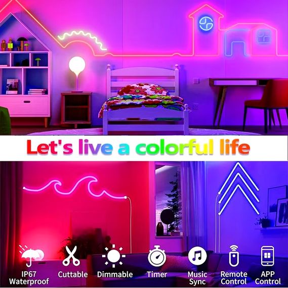 Неоновая светодиодная лента LED Neon Strip 5 м · Неоновый RGB гибкий шнур с управлением от телефона | Зображення 1