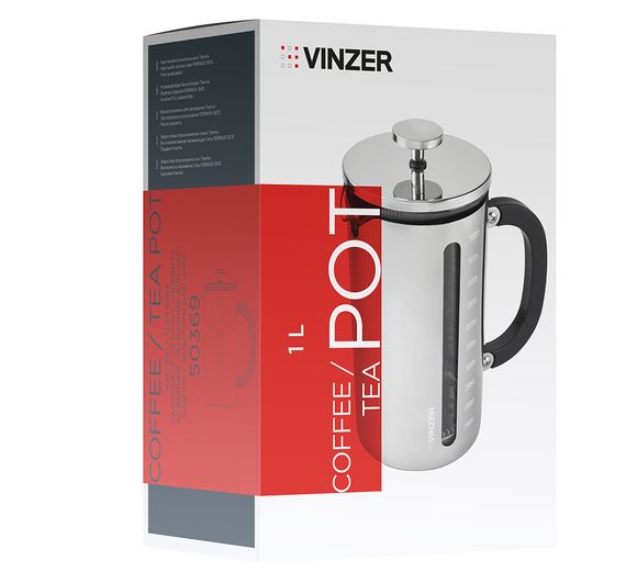 Френч-пресс 1 л Vinzer 50369 стеклянный заварник для чая и кофе | Зображення 2