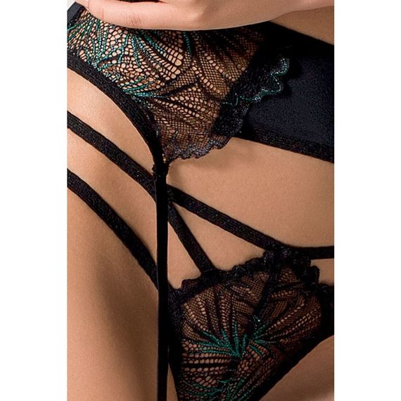 Комплект білизни FLORIS SET black L/XL - Passion Exclusive: ліф, трусики, пояс для панчох, 2XL/3XL | Зображення 4