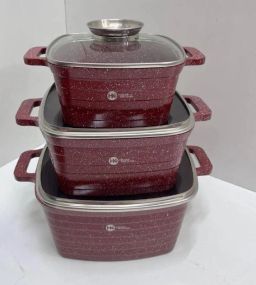 Набір квадратних каструль із гранітним покриттям на 6 предметів Higher Kitchen НК-322 Червоний