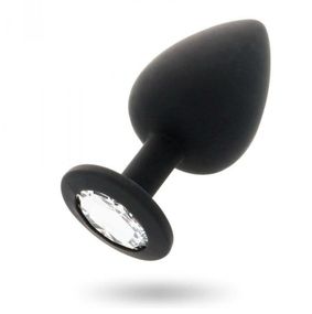 Анальна пробка з кристалом, чорна анальна пробка, анальна пробка зі стразою маленька S
