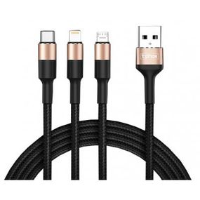 Дата кабель USB 2.0 AM to Lightning + Micro 5P + Type-C 1.2m T-F815 T-Phox (T-F815 Mix Black/Gold) (T-F815 Mix Black/Gold)